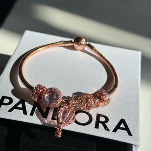 Pandora Rose Gold Bracelet with Rose Gold Charm Set